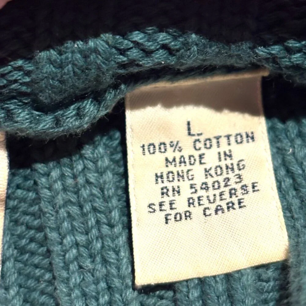 Vtg Gap Snowflake‎ Mock Neck Sweater Sz Large Green Women's Y2K